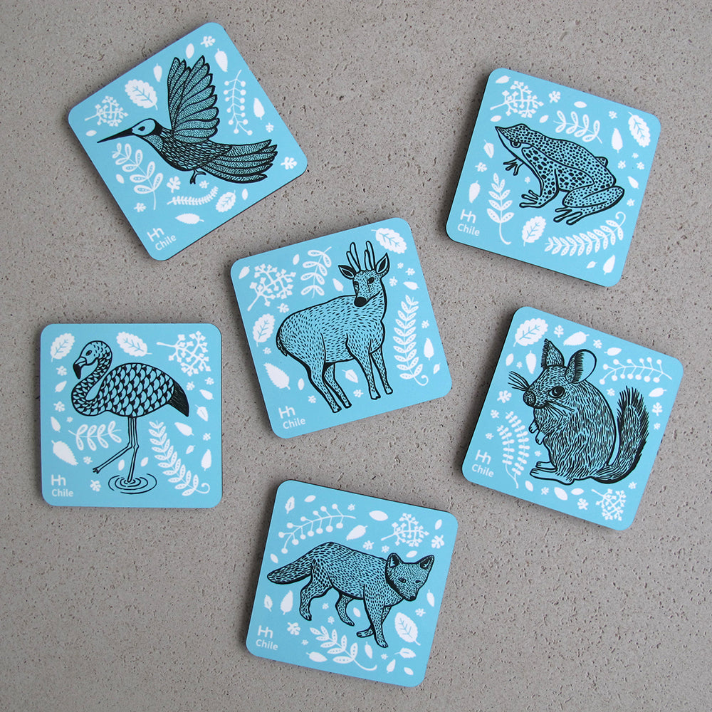 SET DE 6 POSAVASOS FAUNA DE CHILE
